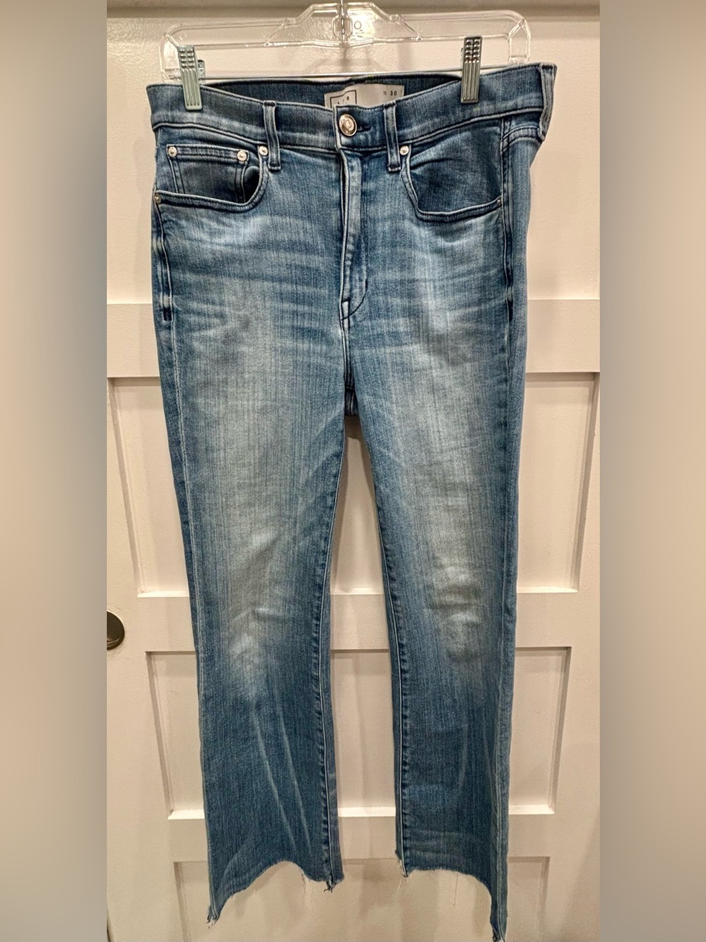 AYR Women's “The Bomb Pop” Straight Leg Jeans in Light Blue Wash